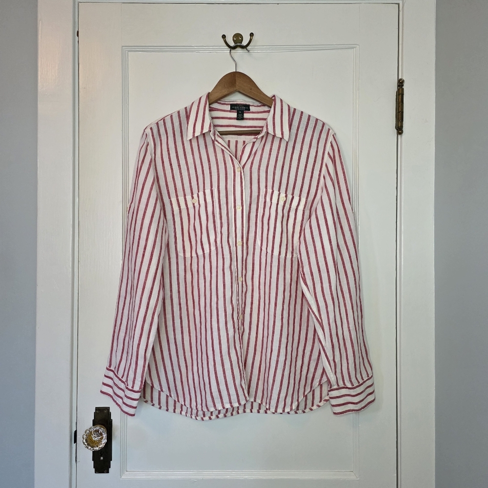 Ralph Lauren White Blouse with Red Vertical Stripes